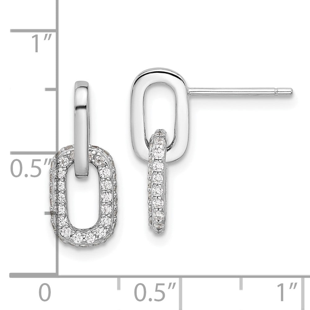 QE17034 Sterling Silver Rhodium-plated Pave CZ Link Design Post Dangle Earrings
