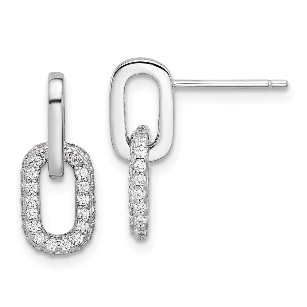 QE17034 Sterling Silver Rhodium-plated Pave CZ Link Design Post Dangle Earrings