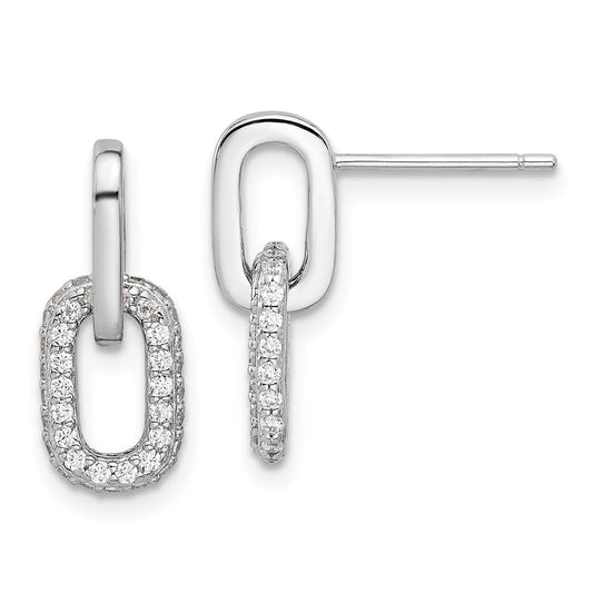 QE17034 Sterling Silver Rhodium-plated Pave CZ Link Design Post Dangle Earrings