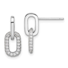 QE17034 Sterling Silver Rhodium-plated Pave CZ Link Design Post Dangle Earrings