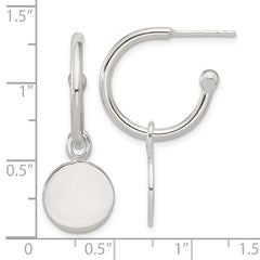 QE17037 Sterling Silver Polished C-Hoop Dangle Disc Post Earrings