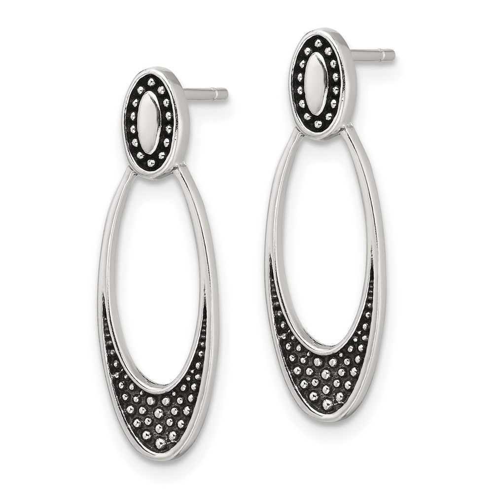 QE17038 Sterling Silver Polished and Antiqued Oval Post Earrings
