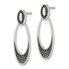 QE17038 Sterling Silver Polished and Antiqued Oval Post Earrings