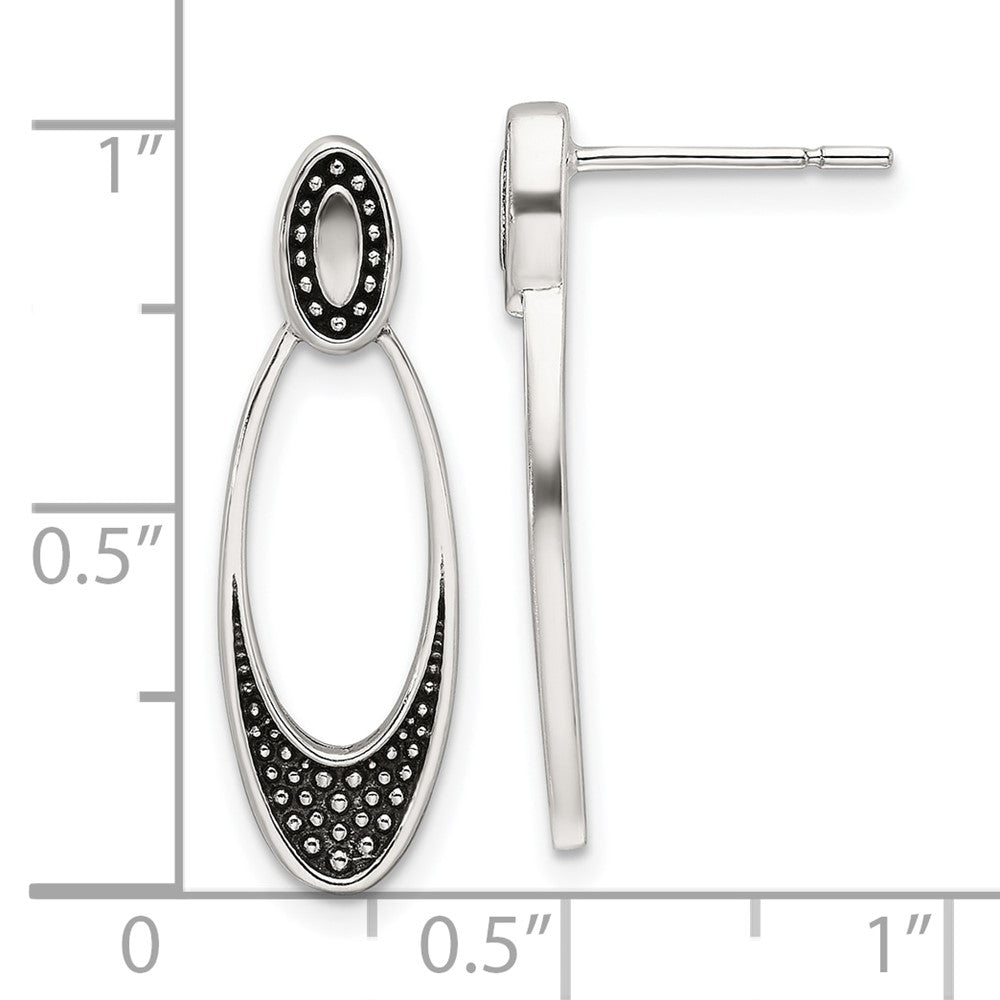 QE17038 Sterling Silver Polished and Antiqued Oval Post Earrings