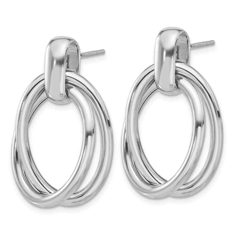 QE17041 Sterling Silver Rhodium-plated Hollow Double Link Post Dangle Earrings