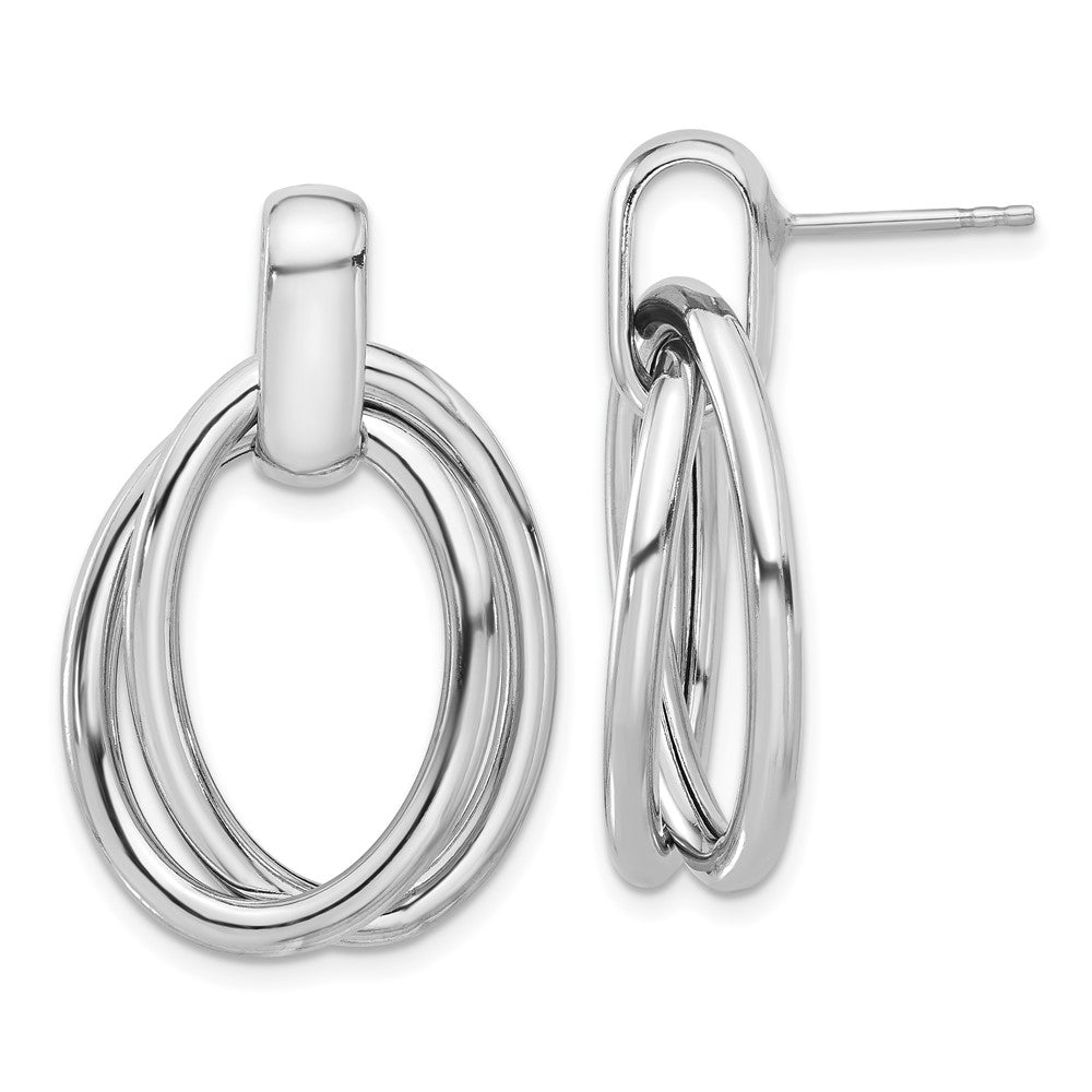 QE17041 Sterling Silver Rhodium-plated Hollow Double Link Post Dangle Earrings