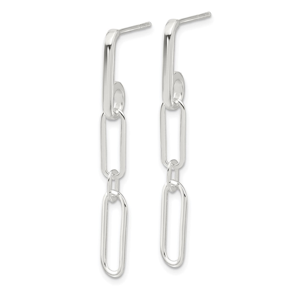 QE17048 Sterling Silver E-coated Paperclip Link Post Dangle Earrings