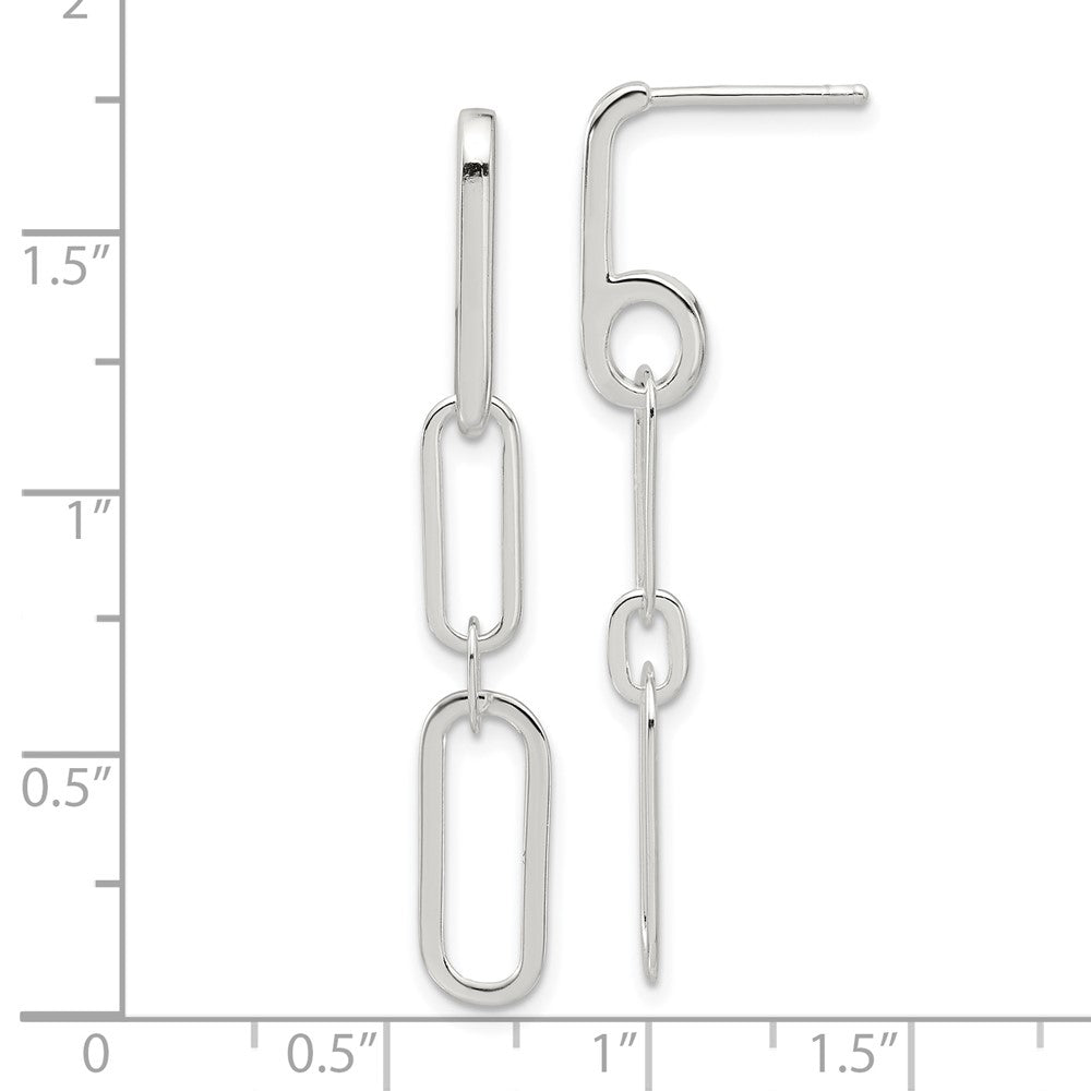 QE17048 Sterling Silver E-coated Paperclip Link Post Dangle Earrings