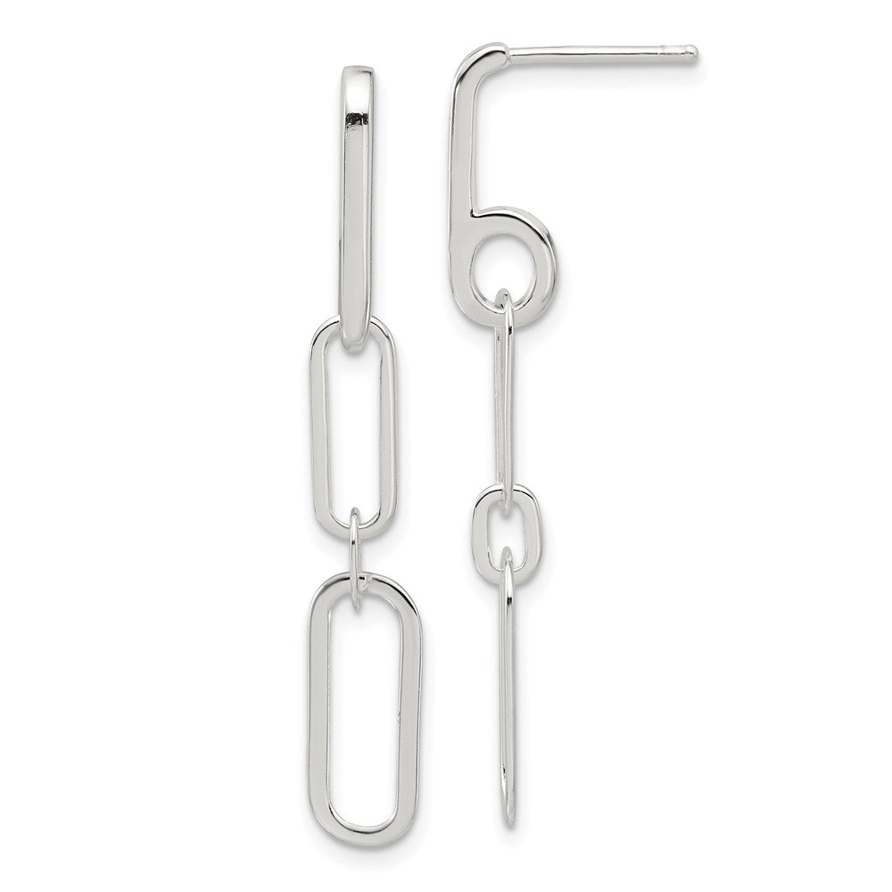 QE17048 Sterling Silver E-coated Paperclip Link Post Dangle Earrings