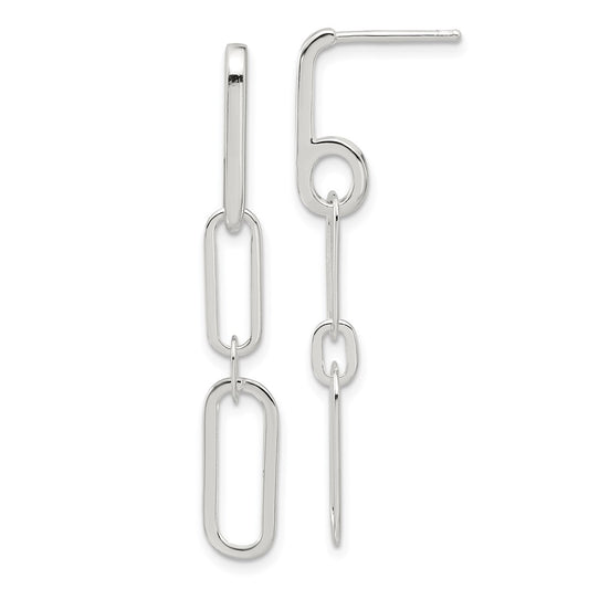 QE17048 Sterling Silver E-coated Paperclip Link Post Dangle Earrings