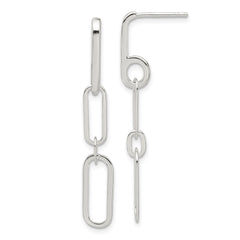 QE17048 Sterling Silver E-coated Paperclip Link Post Dangle Earrings