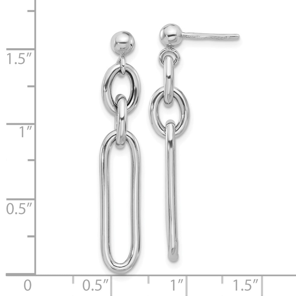 QE17049 Sterling Silver Rhodium-plated Paperclip Dangle Post Earrings
