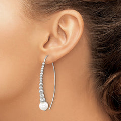 QE17057 Sterling Silver Polished Beaded Simulated Pearl Threader Earrings