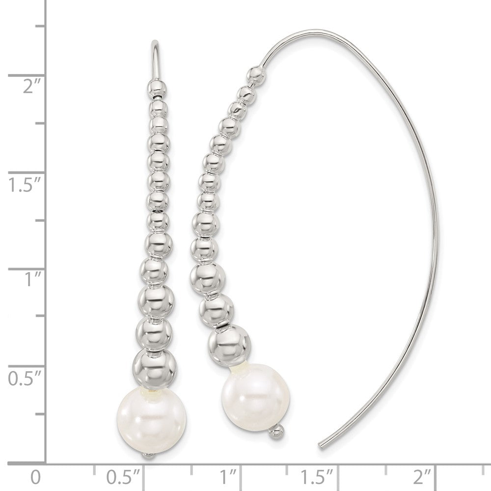 QE17057 Sterling Silver Polished Beaded Simulated Pearl Threader Earrings