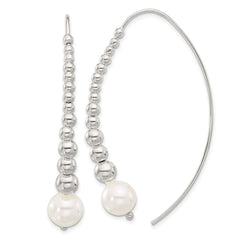 QE17057 Sterling Silver Polished Beaded Simulated Pearl Threader Earrings