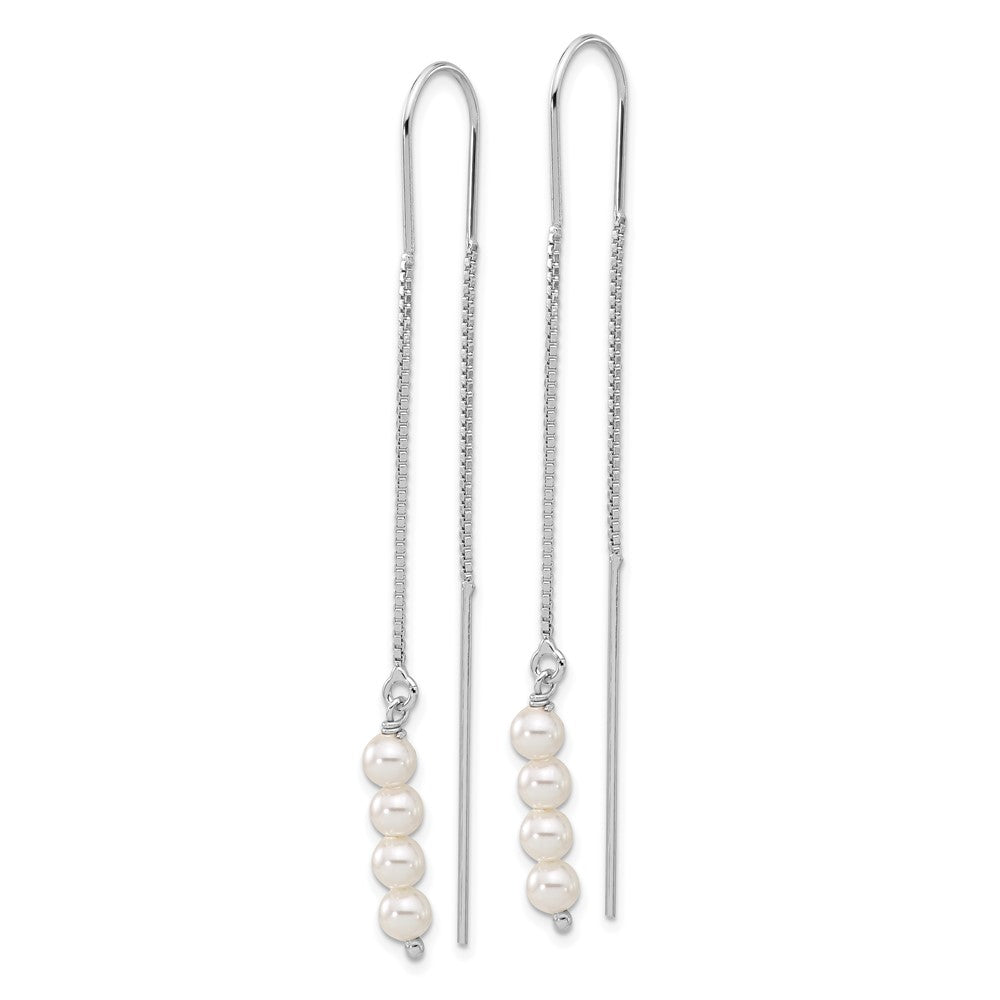 QE17062 Sterling Silver Rhodium-plated Freshwater Cultured Pearl Threader Earrings