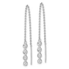 QE17063 Sterling Silver Rhodium-plated Polished CZ Threader Earrings