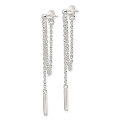 QE17066 Sterling Silver Polished Bar Chain Dangle Post Earrings