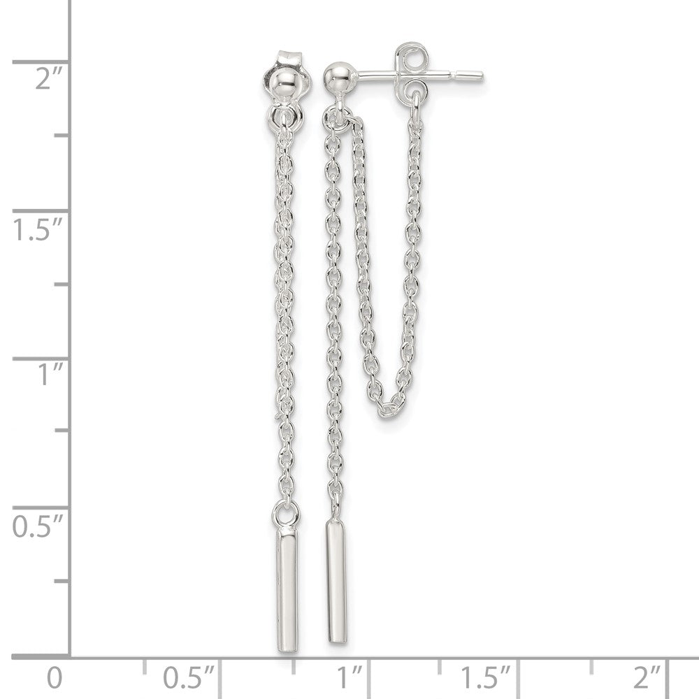 QE17066 Sterling Silver Polished Bar Chain Dangle Post Earrings