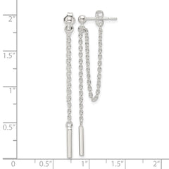 QE17066 Sterling Silver Polished Bar Chain Dangle Post Earrings