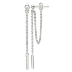 QE17066 Sterling Silver Polished Bar Chain Dangle Post Earrings