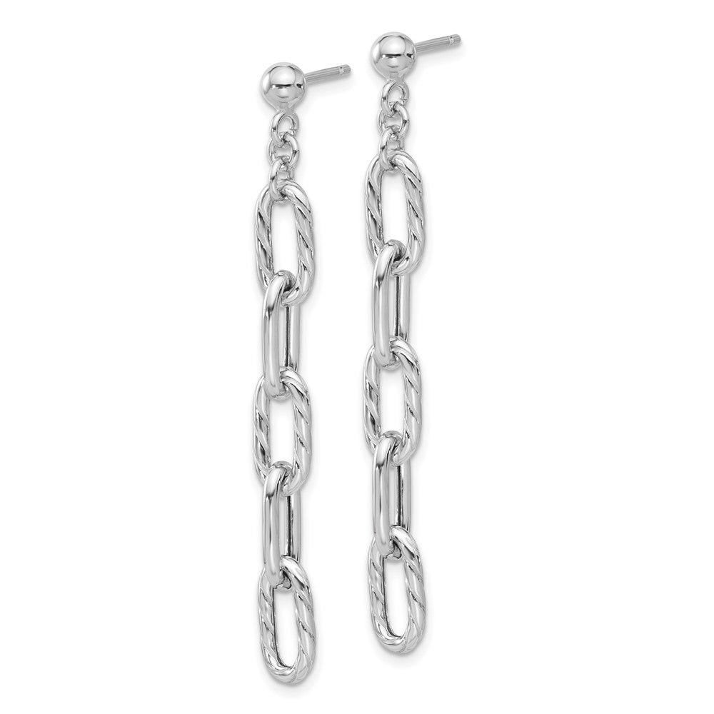QE17068 Sterling Silver RH-plated Polish & Textured Chain Post Dangle Earrings