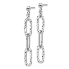QE17069 Sterling Silver RH-pltd Polished Hammered Chain Post Dangle Earrings
