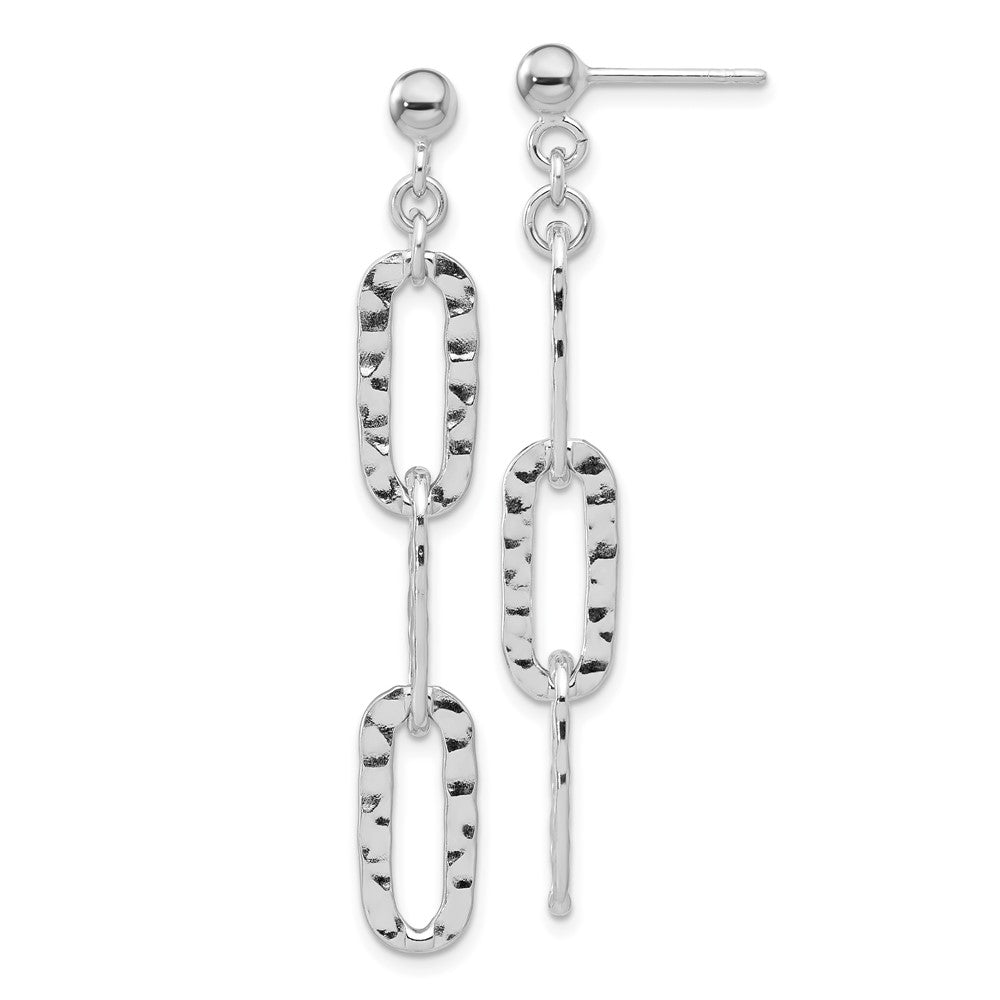 QE17069 Sterling Silver RH-pltd Polished Hammered Chain Post Dangle Earrings