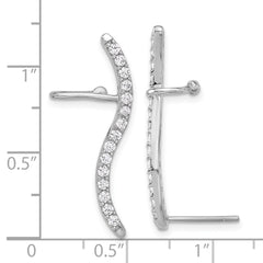 QE17076 Sterling Silver Rhod-plated Polished Curved CZ Ear Cuff and Post Earrings