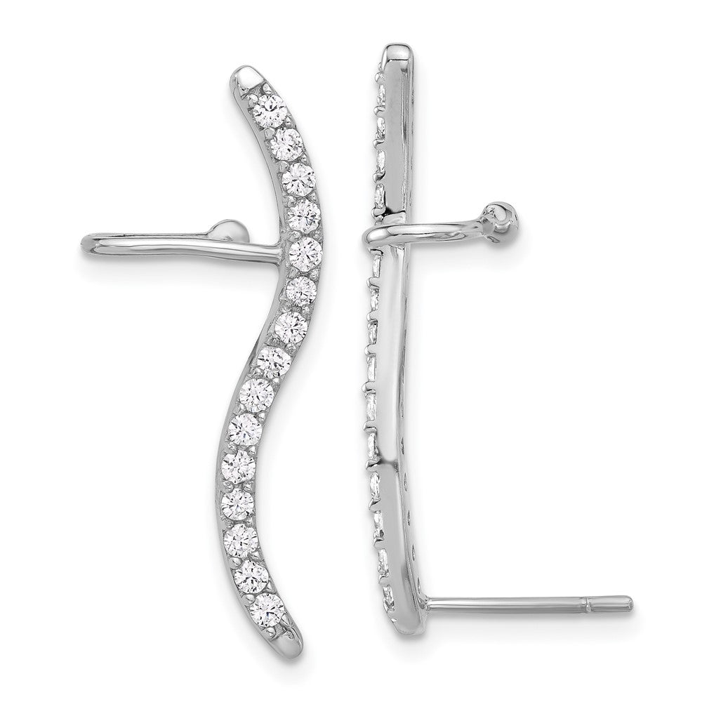 QE17076 Sterling Silver Rhod-plated Polished Curved CZ Ear Cuff and Post Earrings