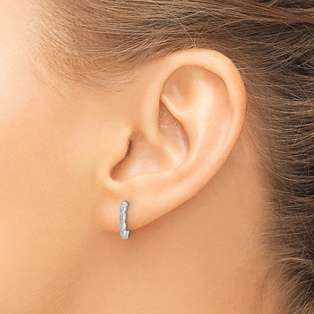 QE17082 Sterling Silver Rhodium-plated Polished Beaded Single Cuff Earring