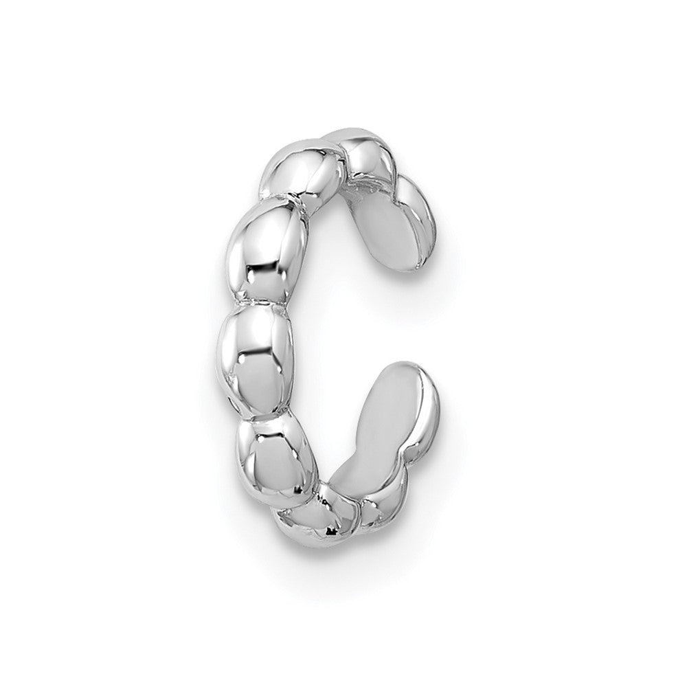 QE17082 Sterling Silver Rhodium-plated Polished Beaded Single Cuff Earring