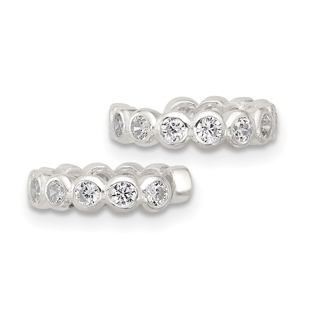 QE17087 Sterling Silver E-Coating Polished CZ Bezel Pair of 2 Cuff Earrings