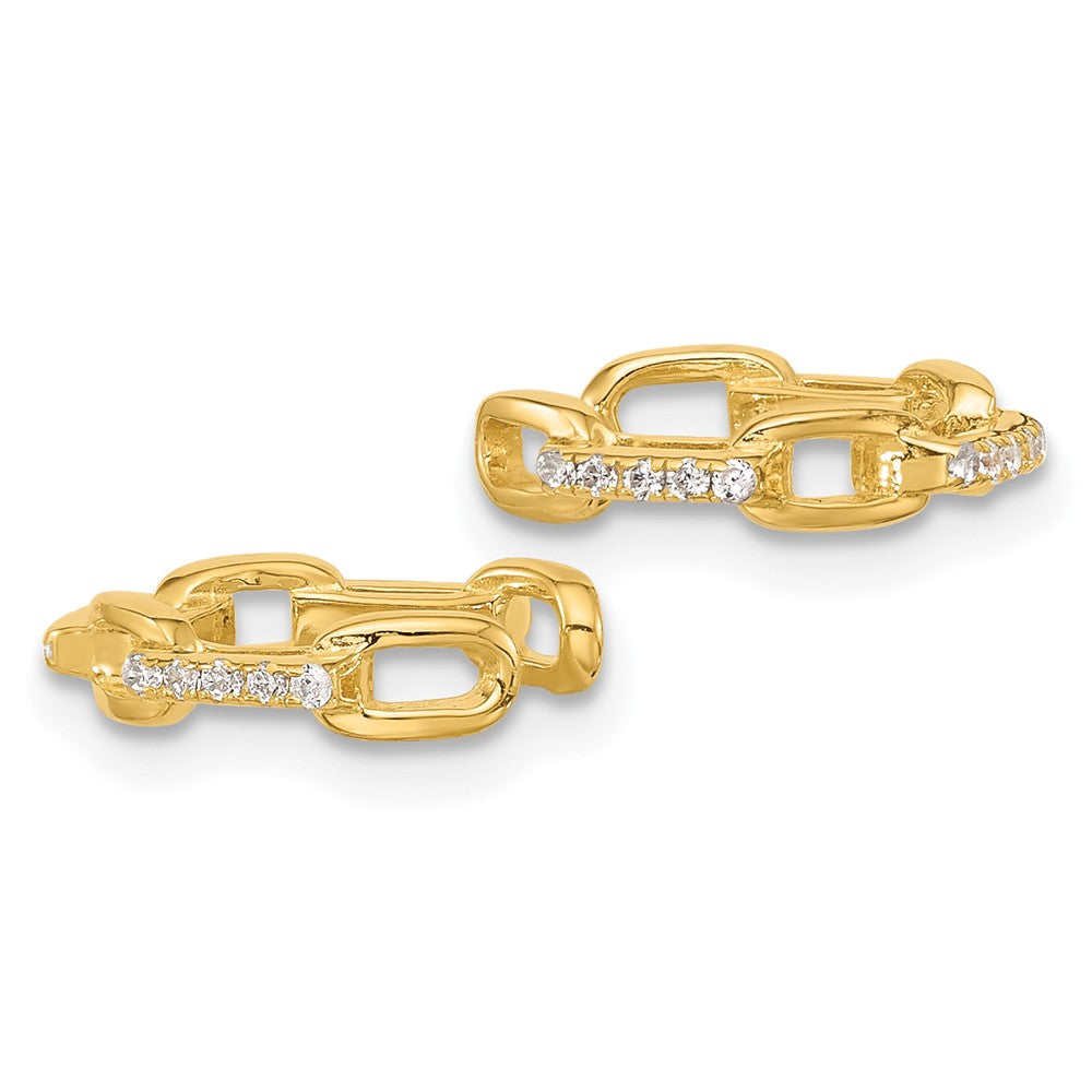 QE17092GP Sterling Silver Gold-tone CZ Chain Link Design Pair of 2 Cuff Earrings