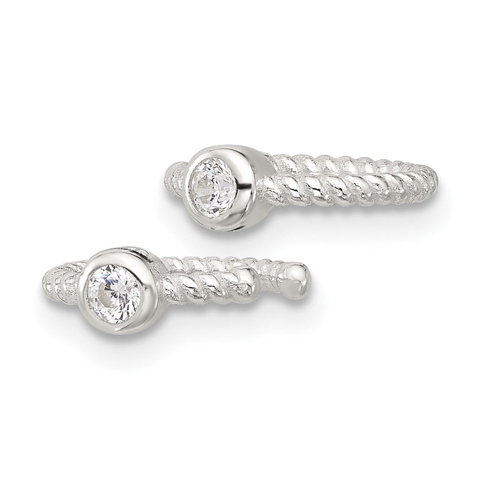 QE17093 Sterling Silver E-Coating Polish Twisted Bezel CZ Pair of 2 Cuff Earrings