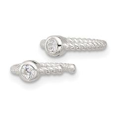 QE17093 Sterling Silver E-Coating Polish Twisted Bezel CZ Pair of 2 Cuff Earrings