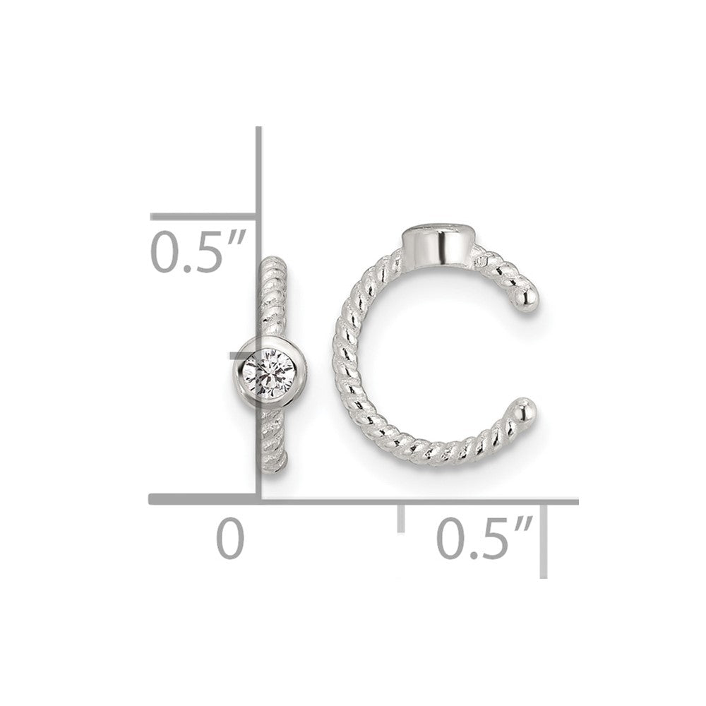 QE17093 Sterling Silver E-Coating Polish Twisted Bezel CZ Pair of 2 Cuff Earrings