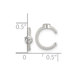QE17093 Sterling Silver E-Coating Polish Twisted Bezel CZ Pair of 2 Cuff Earrings