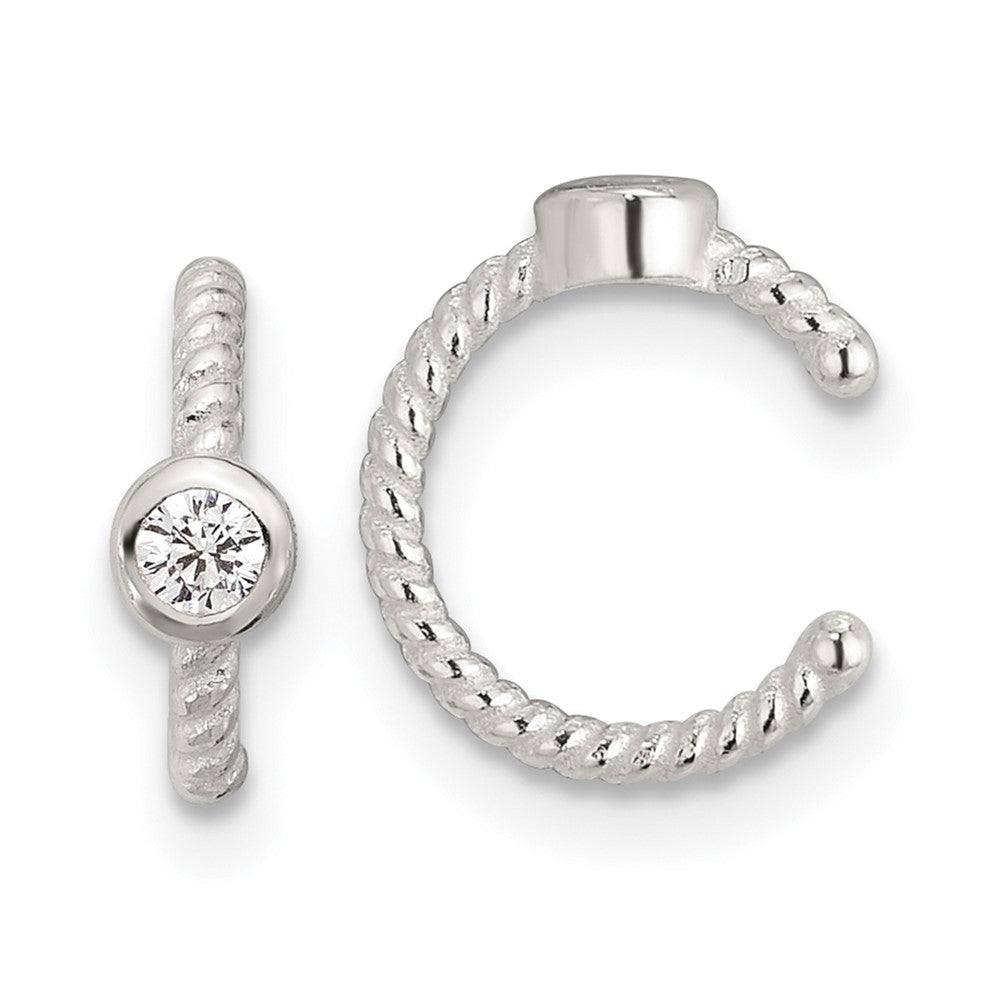 QE17093 Sterling Silver E-Coating Polish Twisted Bezel CZ Pair of 2 Cuff Earrings