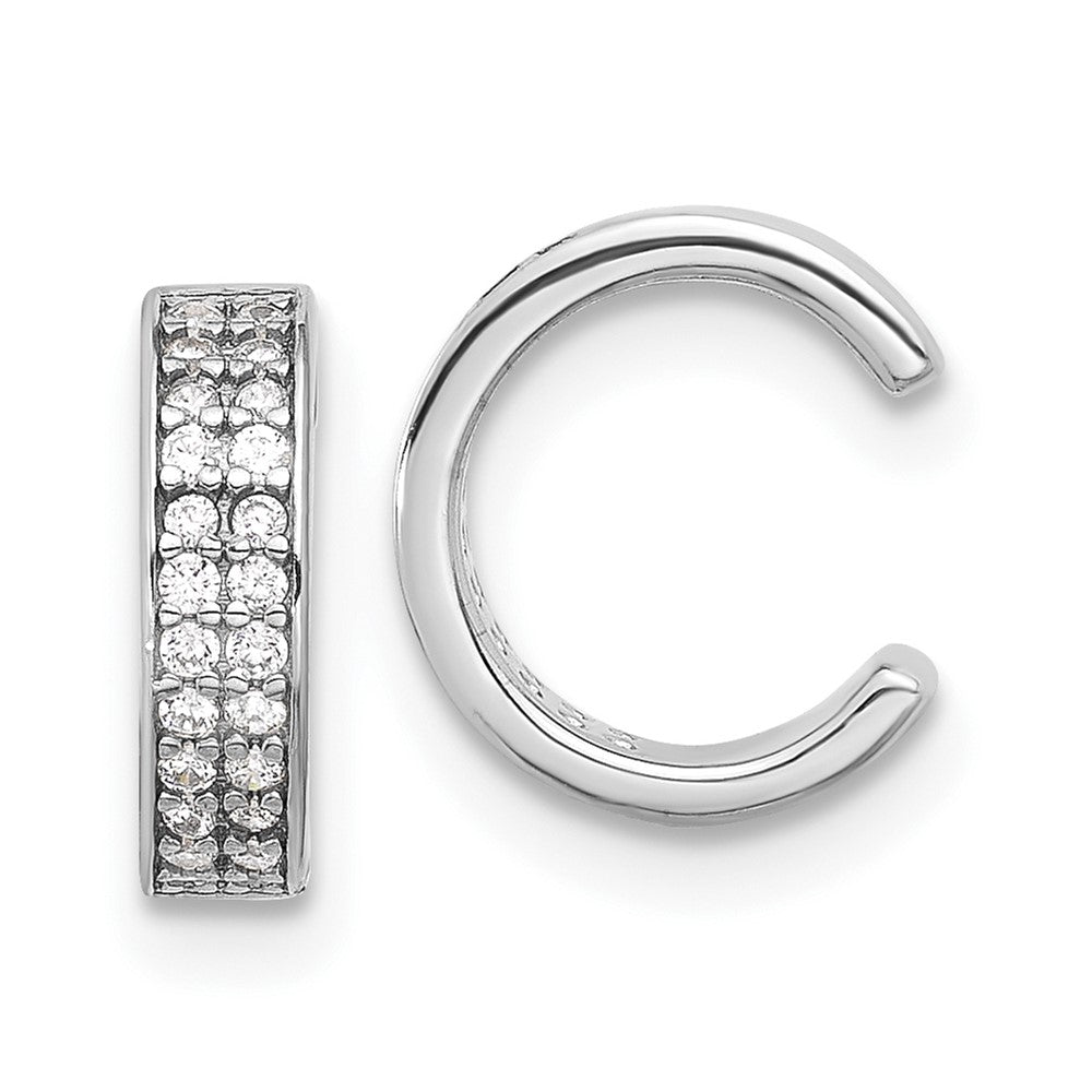 QE17095 Sterling Silver Rhod-plated Polished Two Row CZ Pair of 2 Cuff Earrings