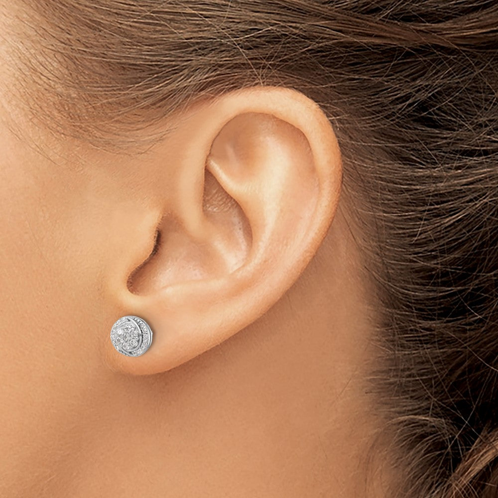 QE17099 Sterling Silver Rhodium-plated Polished Cluster Pav������������������������������������������������������ CZ Post Earrings