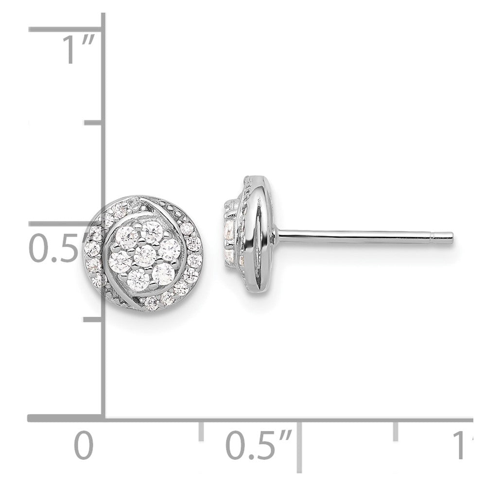 QE17099 Sterling Silver Rhodium-plated Polished Cluster Pav������������������������������������������������������ CZ Post Earrings