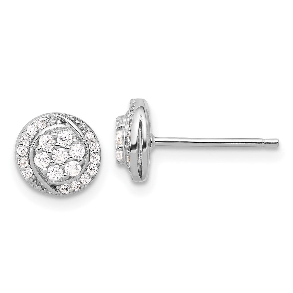 QE17099 Sterling Silver Rhodium-plated Polished Cluster Pav������������������������������������������������������ CZ Post Earrings