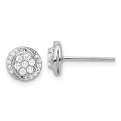 QE17099 Sterling Silver Rhodium-plated Polished Cluster Pav������������������������������������������������������ CZ Post Earrings