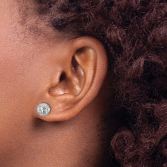 QE17101 Sterling Silver Rhod-plated Textured Round CZ Cluster Post Earrings