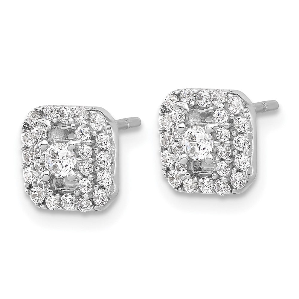 QE17102 Sterling Silver Rhodium-plated Polished CZ Square Halo Post Earrings