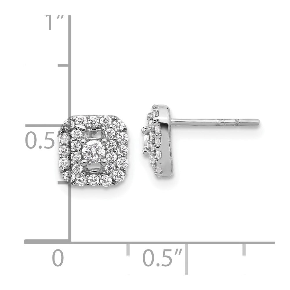 QE17102 Sterling Silver Rhodium-plated Polished CZ Square Halo Post Earrings