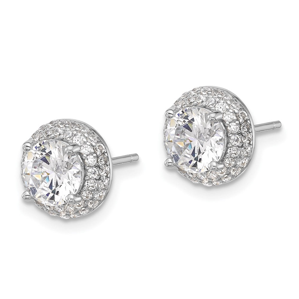 QE17104 Sterling Silver Rhodium-plated 6mm CZ Double Halo Post Earrings