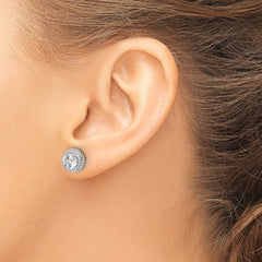 QE17104 Sterling Silver Rhodium-plated 6mm CZ Double Halo Post Earrings