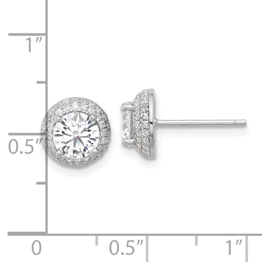 QE17104 Sterling Silver Rhodium-plated 6mm CZ Double Halo Post Earrings